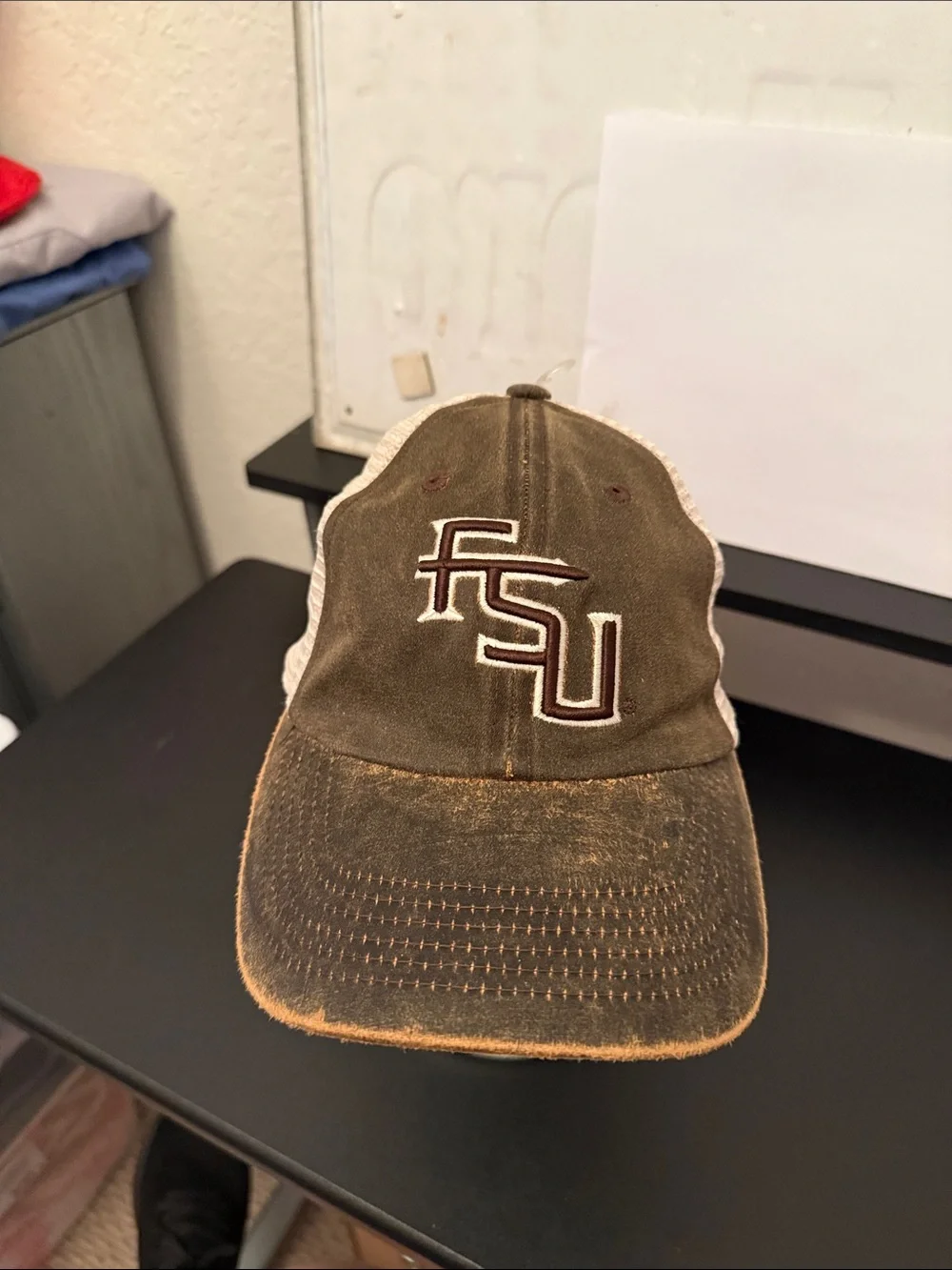 FSU Embroidered Front Trucker Hat in Brown and Cream